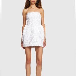 ROTATE White 3D Floral Satin Mini Dress